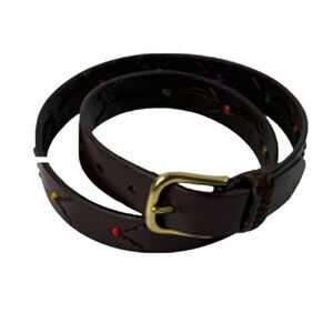 Women’s Unbranded Brown Leather Belt with Multi coloured Beads size L